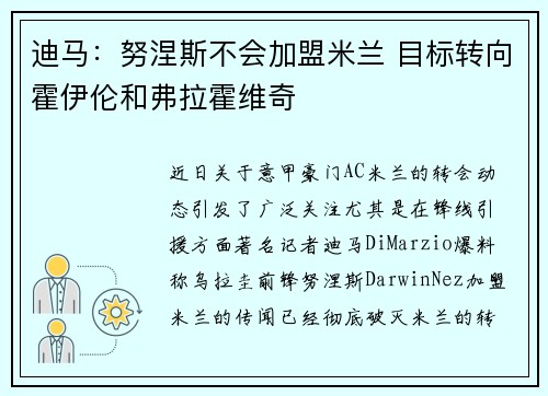 迪马：努涅斯不会加盟米兰 目标转向霍伊伦和弗拉霍维奇